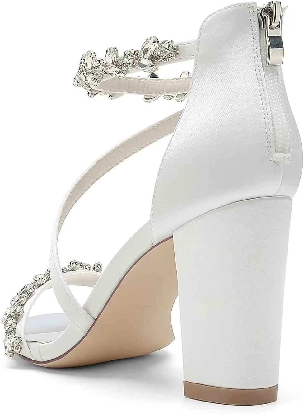 High Heels for Women Sexy Open Toe Rhinestones Chunky Heel Pumps Sandal Wedding Dress Shoes for Bride Bridal Block Heels Heeled Sandals Wide