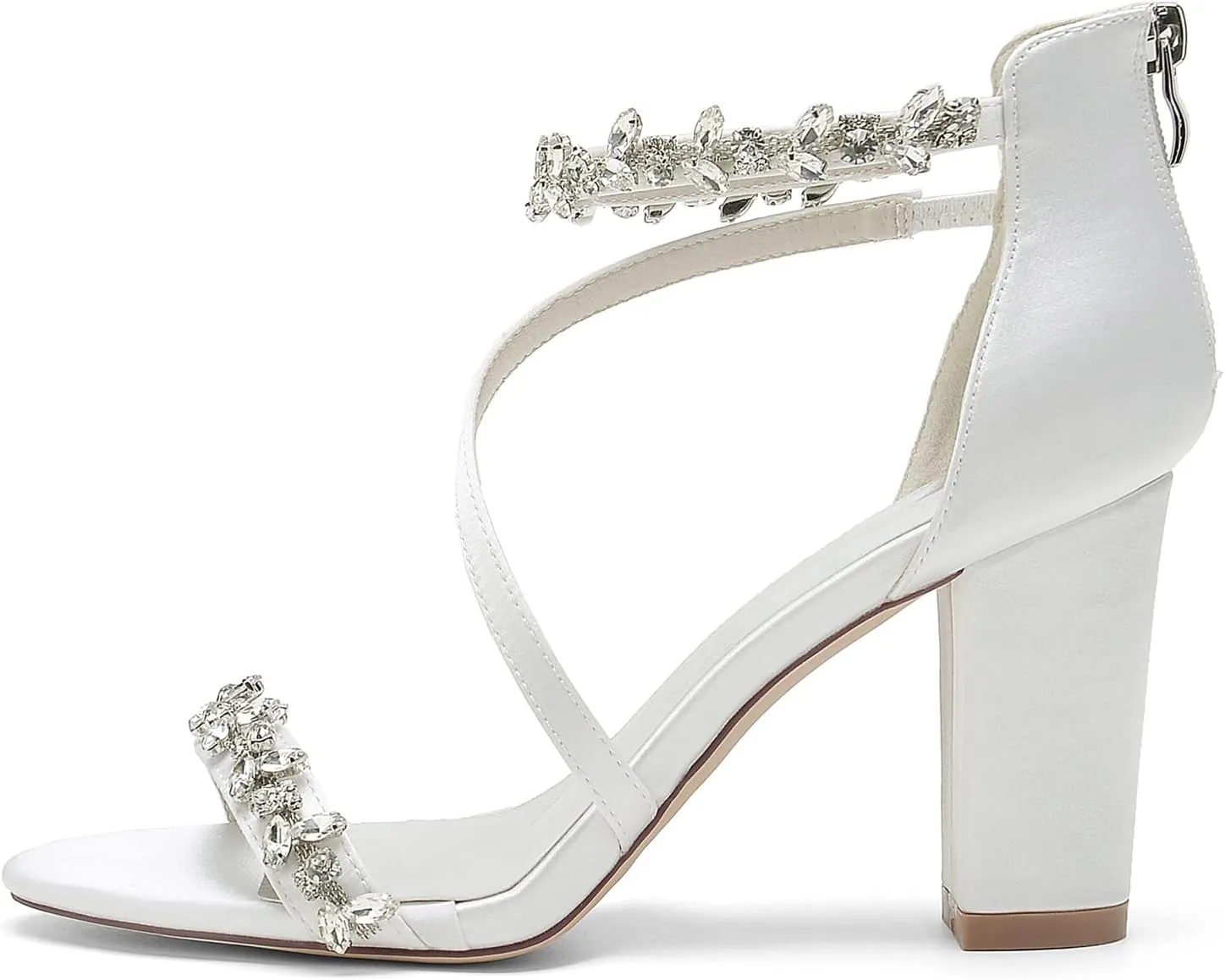 High Heels for Women Sexy Open Toe Rhinestones Chunky Heel Pumps Sandal Wedding Dress Shoes for Bride Bridal Block Heels Heeled Sandals Wide