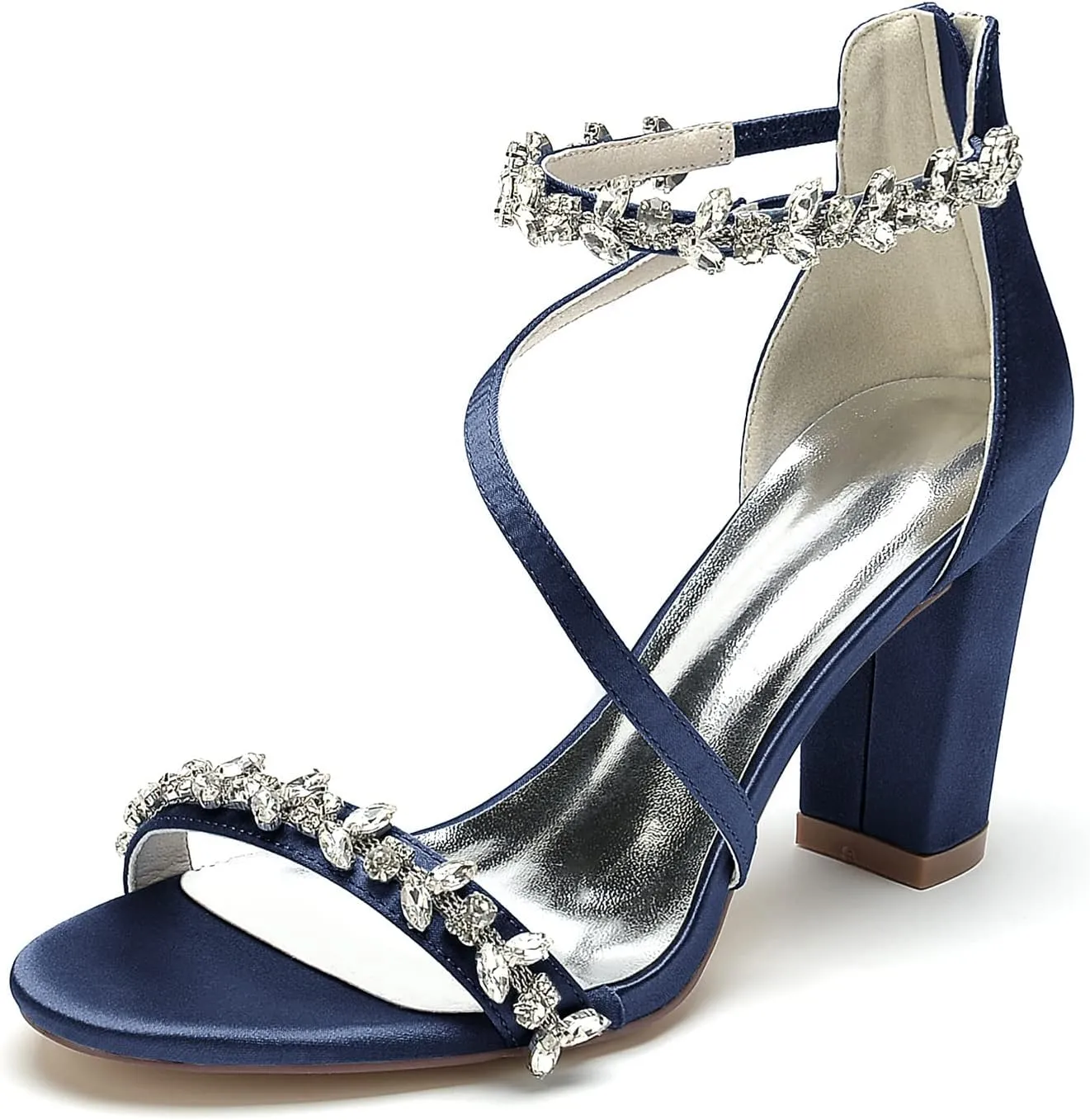 High Heels for Women Sexy Open Toe Rhinestones Chunky Heel Pumps Sandal Wedding Dress Shoes for Bride Bridal Block Heels Heeled Sandals Wide