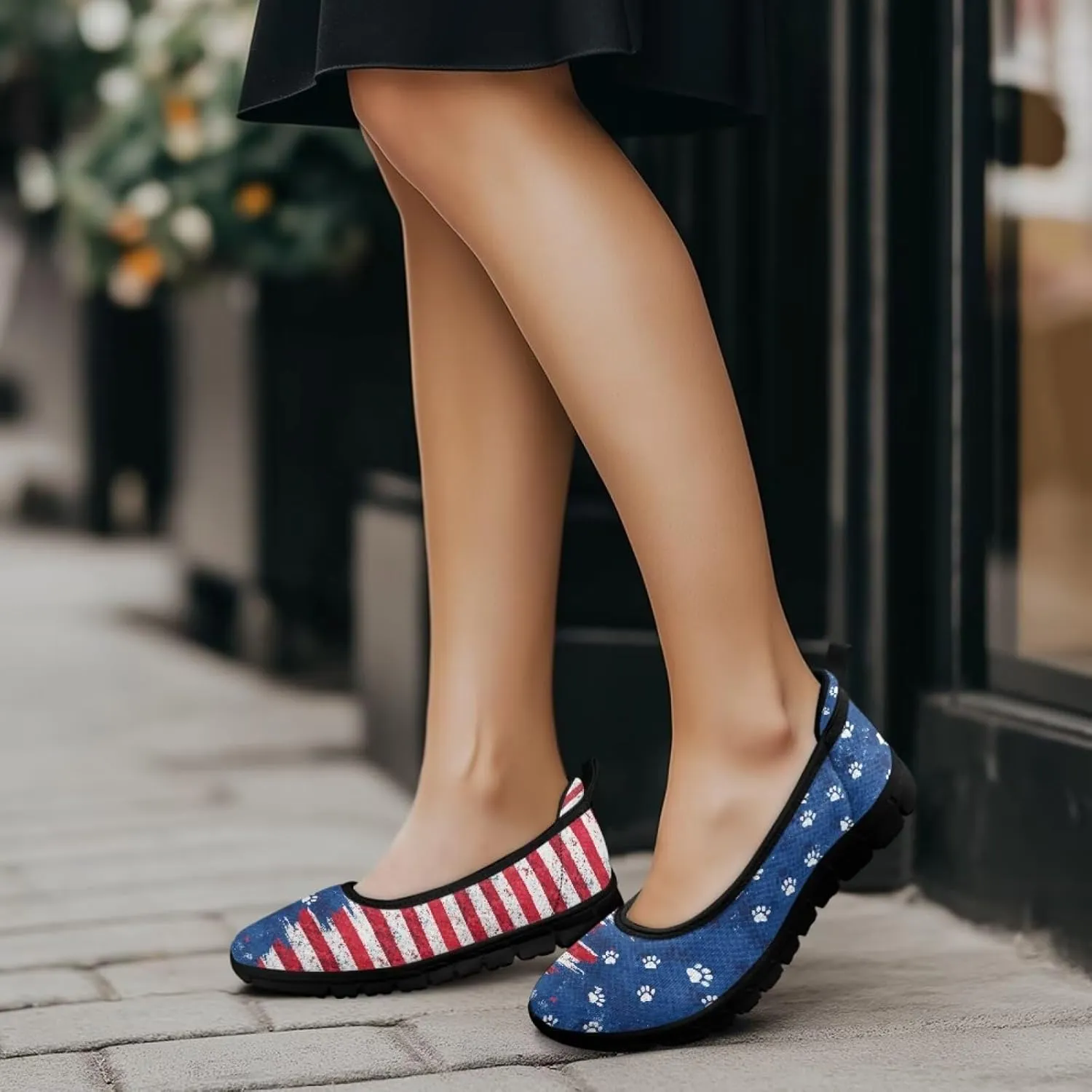 Howilath American Flag Print Flat Shoes for Women Slip on Trekking Shoes Casual Sport Shoes Lightweight Loafers