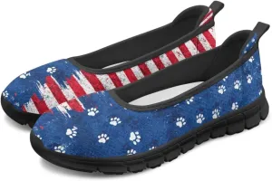 Howilath American Flag Print Flat Shoes for Women Slip on Trekking Shoes Casual Sport Shoes Lightweight Loafers
