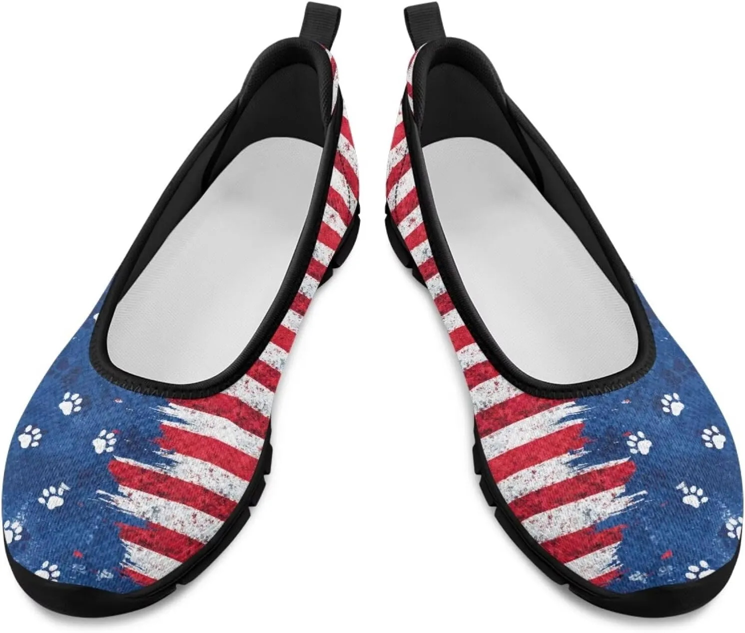 Howilath American Flag Print Flat Shoes for Women Slip on Trekking Shoes Casual Sport Shoes Lightweight Loafers