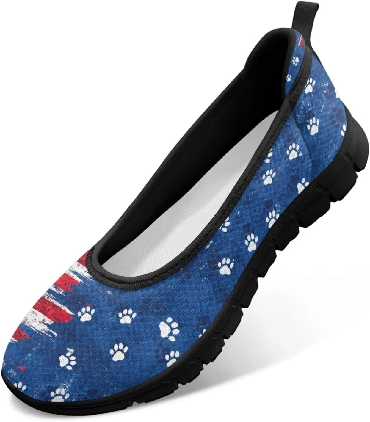 Howilath American Flag Print Flat Shoes for Women Slip on Trekking Shoes Casual Sport Shoes Lightweight Loafers