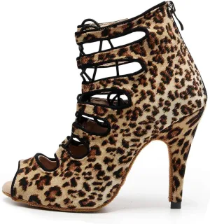 HROYL Open Toe Dance Boots Women Latin Tango Salsa Ballroom High Heel Ankle Dance Shoes,Model QJW7178
