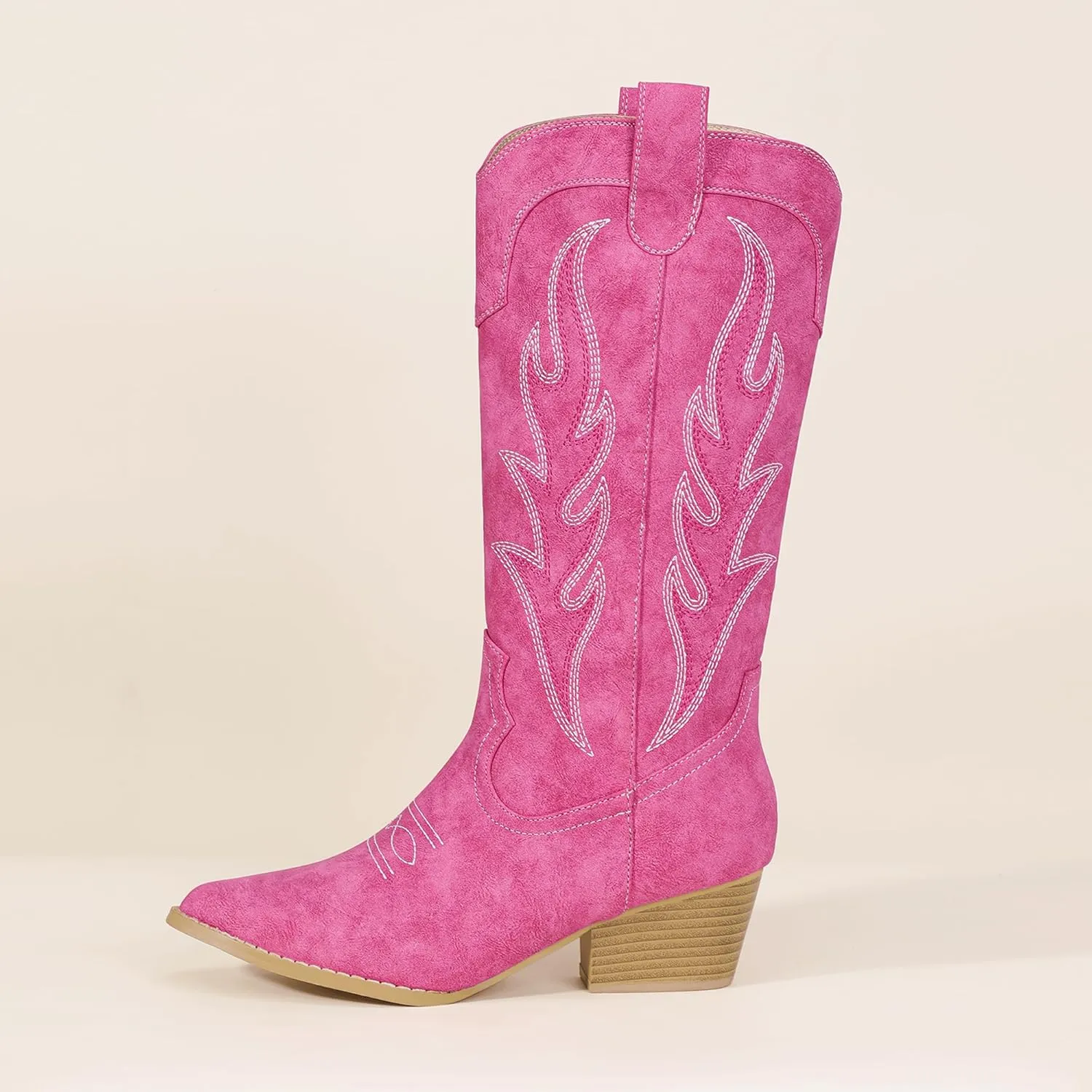 IDIFU IN2 Cowboy Boots for Women Mid Calf Cowgirl Boots Embroidered Western Boots Chunky Low Heel Pointed Toe Country Boots Cute Fashion Booties for Women Dress Wedding Heeled Boots