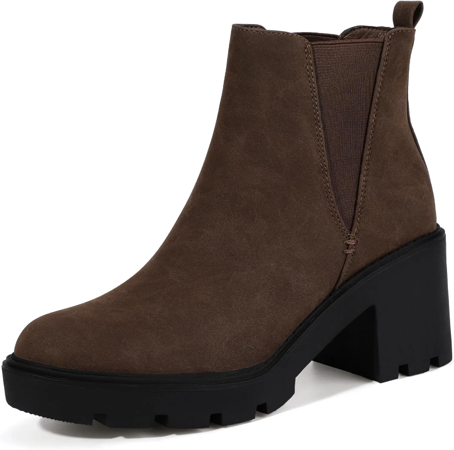 IDIFU IN3 Chelsea Ankle Boots Womens Boots Low Short Block Chunky Thick Heel Fall Boots Ladies Bride Wedding Slip On Closed Round Toe Booties Comfort Cute Trendy Stylish V Shaped Opening Dressy Boots