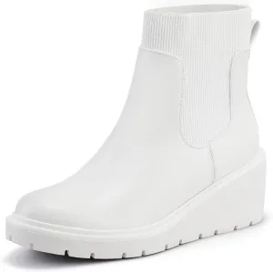 IDIFU IN3 Platform Chelsea Boots for Women Low Short Wedges Ankle Boots Lug Sole Trendy Fashion Comfortable Fall Dress Booties Slip On Elastic Casual Work Daily Round Toe Ladies Boots