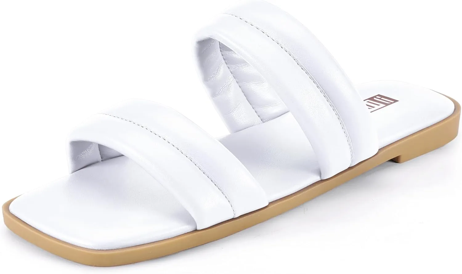 IDIFU Women's Flat Sandals for Women Square Open Toe Two Soft Band Slip On Summer Comfortable Dressy Slide Beach Casual Wedding Dress Sandals