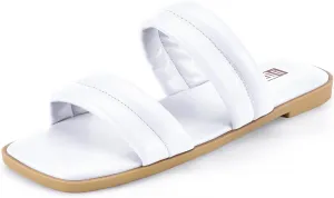 IDIFU Women's Flat Sandals for Women Square Open Toe Two Soft Band Slip On Summer Comfortable Dressy Slide Beach Casual Wedding Dress Sandals