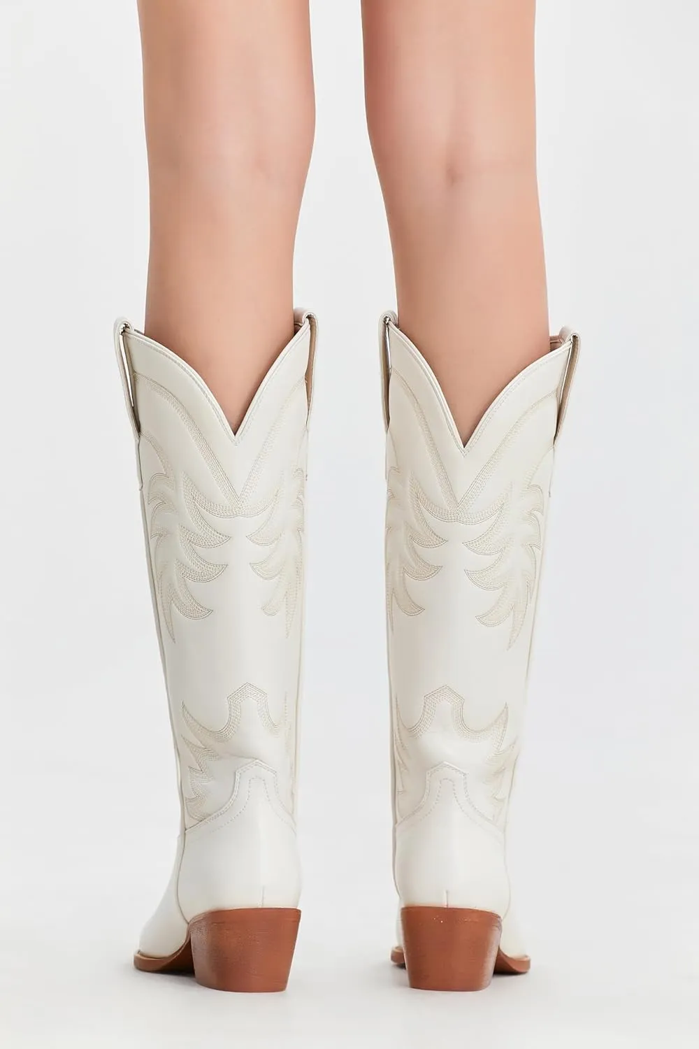 iiimmu Cowgirl Boots Women Knee High Boots Pointed Toe and Block Heel Cowboy Suede and Faux Leather Boots with Embroidered