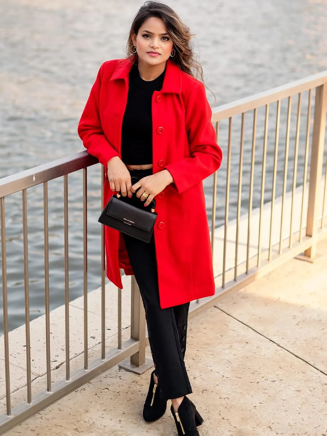 Jenkoon Women's Wool Trench Coat Winter Long Thick Overcoat Walker Coats