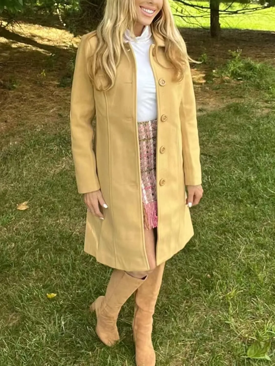 Jenkoon Women's Wool Trench Coat Winter Long Thick Overcoat Walker Coats