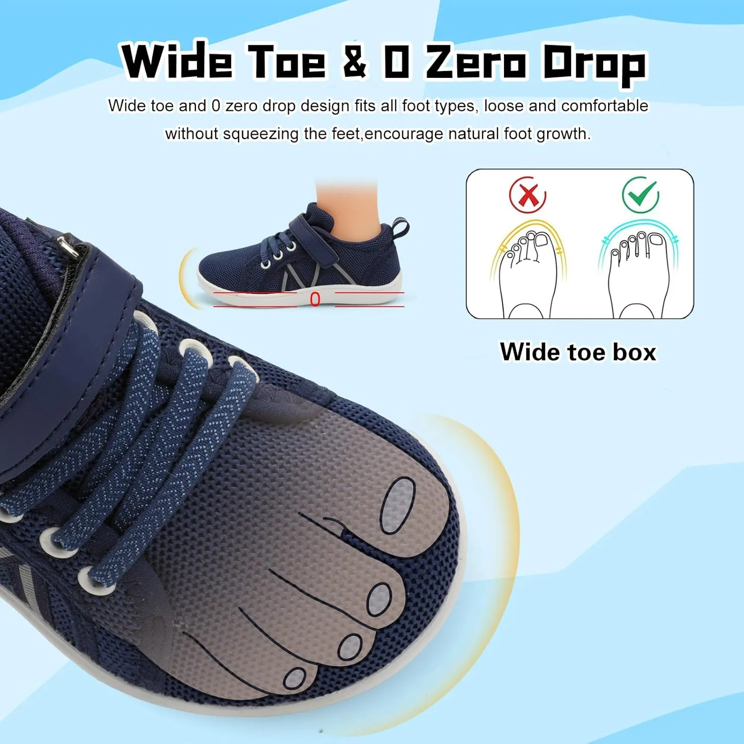 JOINFREE Toddler Shoes Boys Girls Wide Barefoot Shoes Little Kids Minimalist Sneakers Zero Drop Casual Walking Shoes Breathable Tennis Shoes Indoor Outdoor