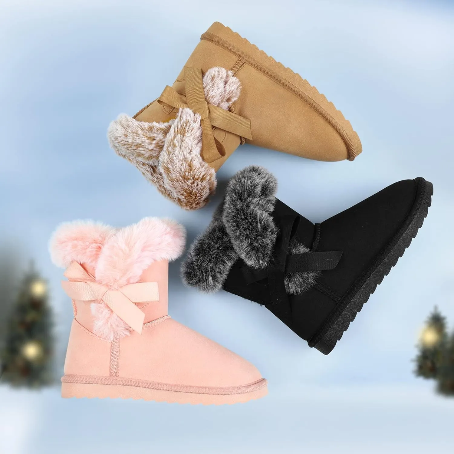 K KomForme Girls Kids Snow Boots Warm Fur Lined Slip On Outdoor Winter Shoes Lightweight Comfy（Little/Big Kids）