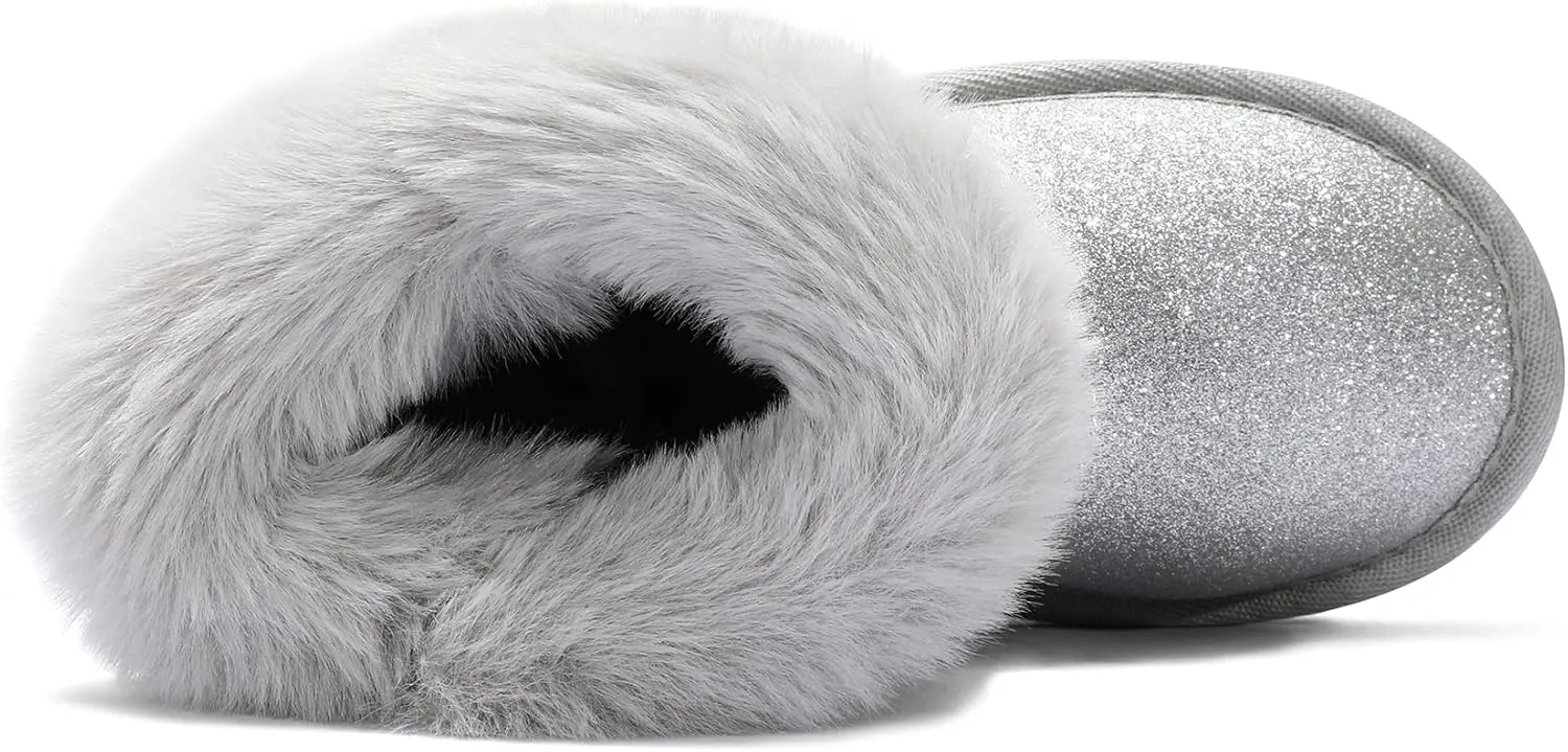 K KomForme Girls Snow Boots Warm Fur Lined Glitter Strap Winter Shoes Lightweight with Hook-and-loop(Toddler/Little Kids/Big Kids)
