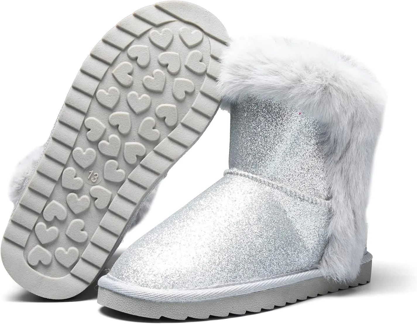 K KomForme Girls Snow Boots Warm Fur Lined Glitter Strap Winter Shoes Lightweight with Hook-and-loop(Toddler/Little Kids/Big Kids)