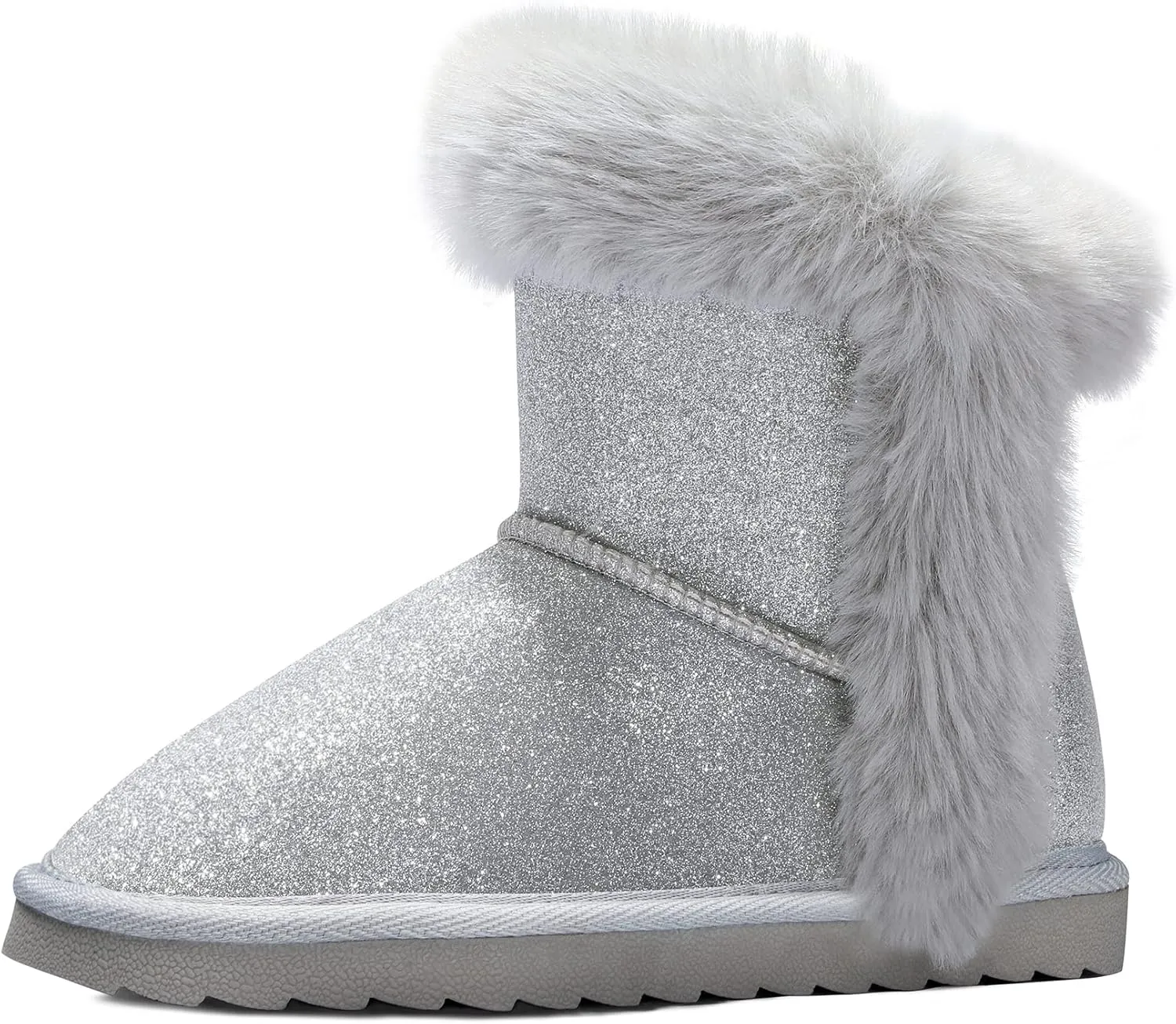 K KomForme Girls Snow Boots Warm Fur Lined Glitter Strap Winter Shoes Lightweight with Hook-and-loop(Toddler/Little Kids/Big Kids)