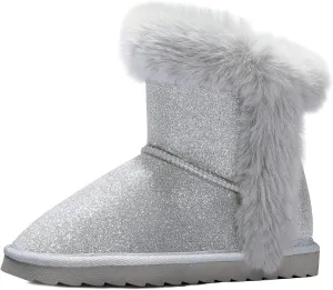 K KomForme Girls Snow Boots Warm Fur Lined Glitter Strap Winter Shoes Lightweight with Hook-and-loop(Toddler/Little Kids/Big Kids)