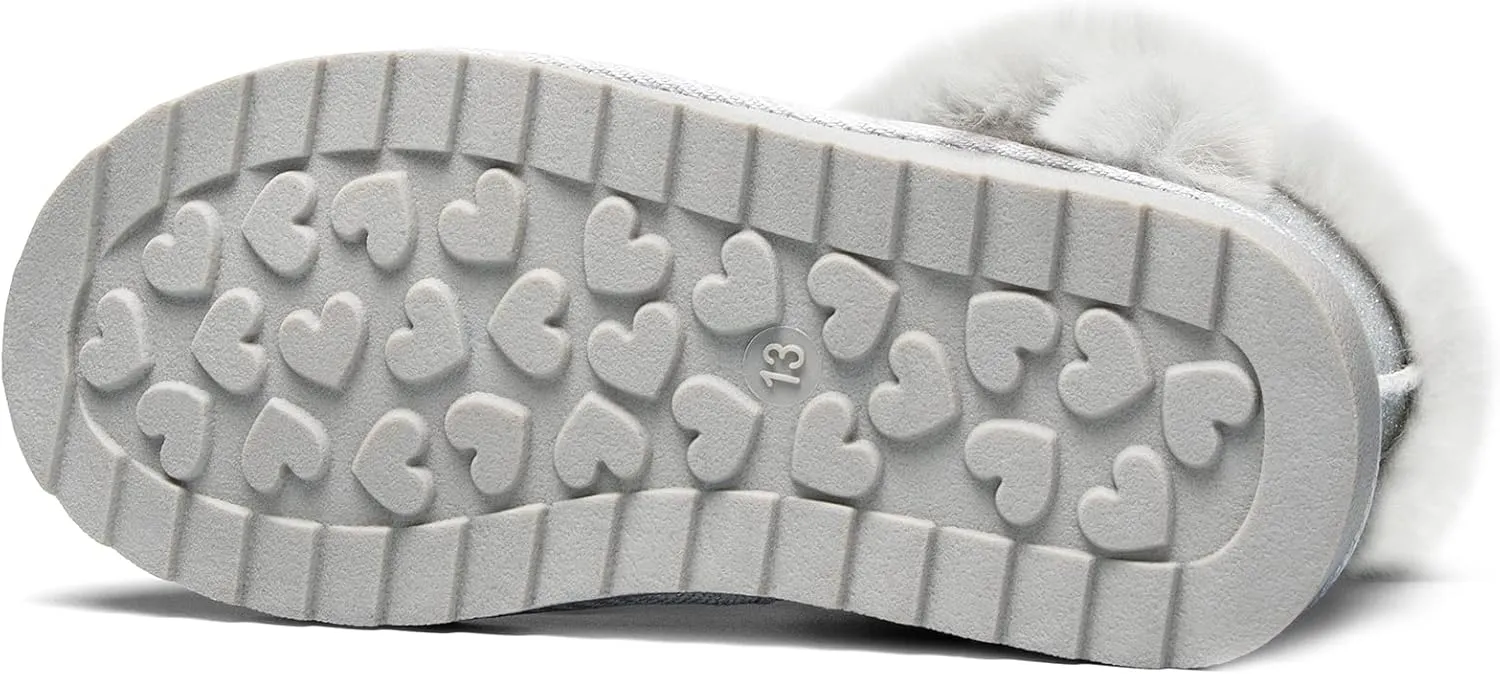 K KomForme Girls Snow Boots Warm Fur Lined Glitter Strap Winter Shoes Lightweight with Hook-and-loop(Toddler/Little Kids/Big Kids)
