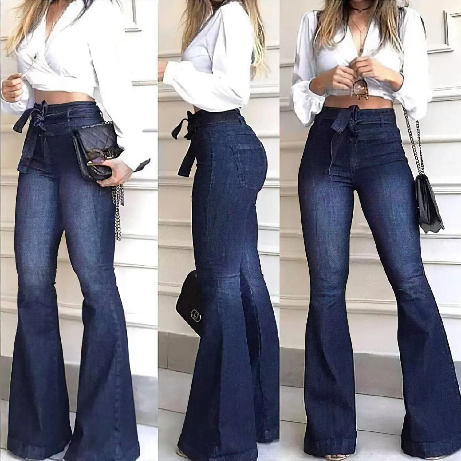 KDF High Waisted Bell Bottom Jeans for Women Flare Jeans for Women Stretch Wide Leg Jeans