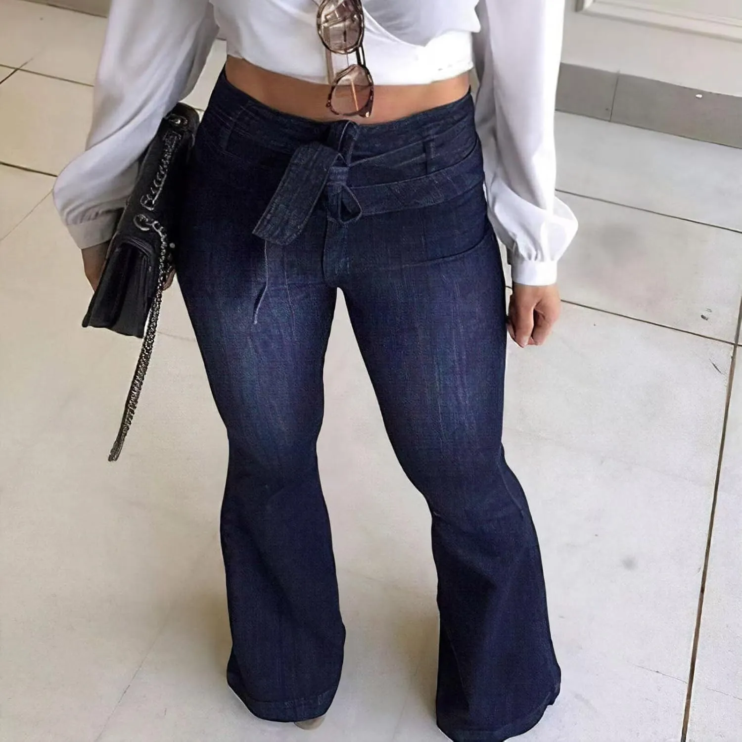 KDF High Waisted Bell Bottom Jeans for Women Flare Jeans for Women Stretch Wide Leg Jeans