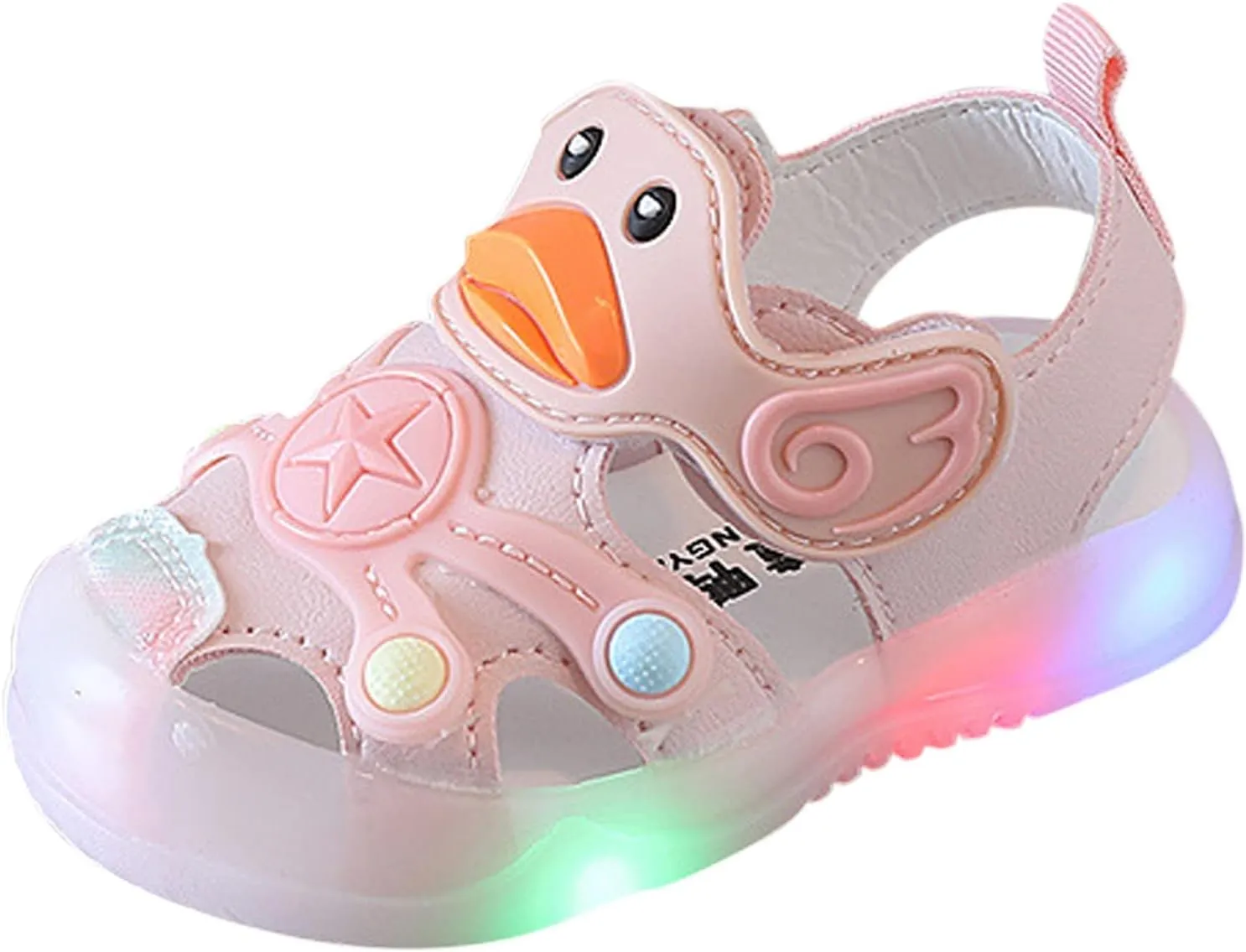 Kid Baby Girls Boys Child Light On LED Baby Shoes Sandals Soft Sole Anti Slip Cartoon Duck Shoes (Pink, 24 Toddler)