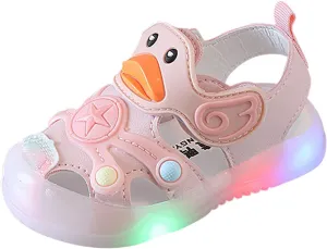 Kid Baby Girls Boys Child Light On LED Baby Shoes Sandals Soft Sole Anti Slip Cartoon Duck Shoes (Pink, 24 Toddler)