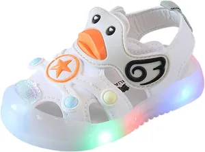 Kid Baby Girls Boys Child Light On LED Baby Shoes Sandals Soft Sole Anti Slip Cartoon Duck Shoes (White, 22 Toddler)