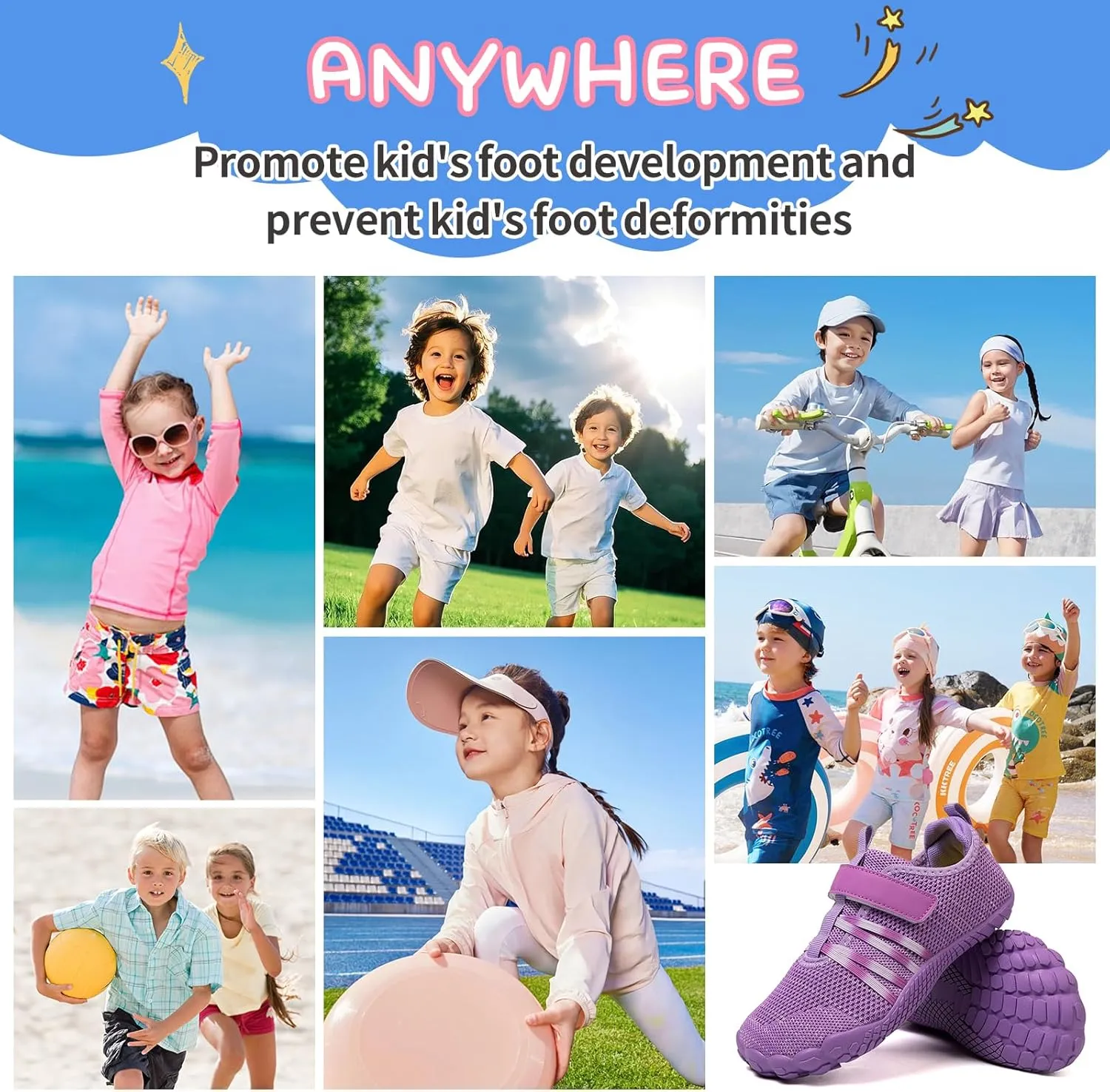 Kids Barefoot Shoes Boys Girls Footwear Toddler Shoes Wide Toe Box Hiking Flexible Zero Drop Sole Minimalist Sneakers Lightweight Breathable Slip On Running Tennis for Indoor Outdoor Little Big Kid