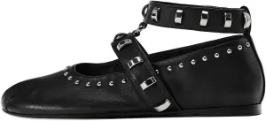 Kluolandi Women's Studded Flats with Strap Round Toe Ankle Strap Ballet Flats Shoes for Women Ballerinas