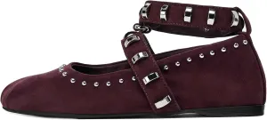 Kluolandi Women's Studded Flats with Strap Round Toe Ankle Strap Ballet Flats Shoes for Women Ballerinas