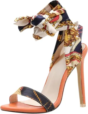 Lace-up High Heels Gladiator Sandals for Women Casual Summer, Women's Roman Style Cloth Tie up Stiletto Heels, Trendy Sexy Strappy Peep Toe High Heel Sandals