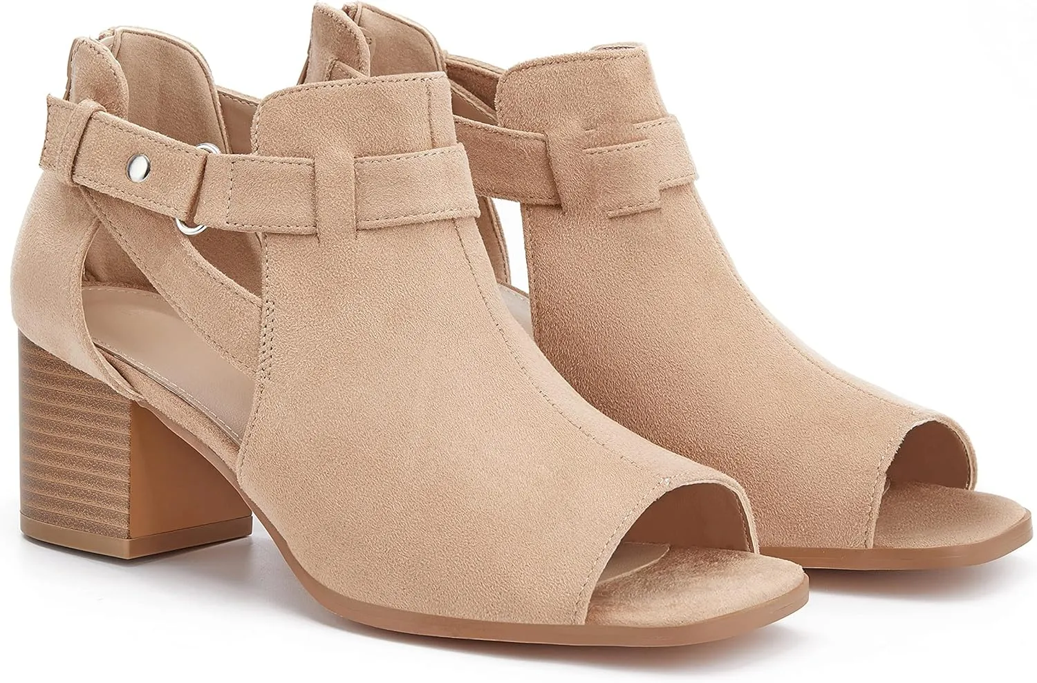 LAICIGO Womens Peep Toe Heels Chunky Heel Booties Open Toe Booty Cutout Dress Shoes with Back Zipper