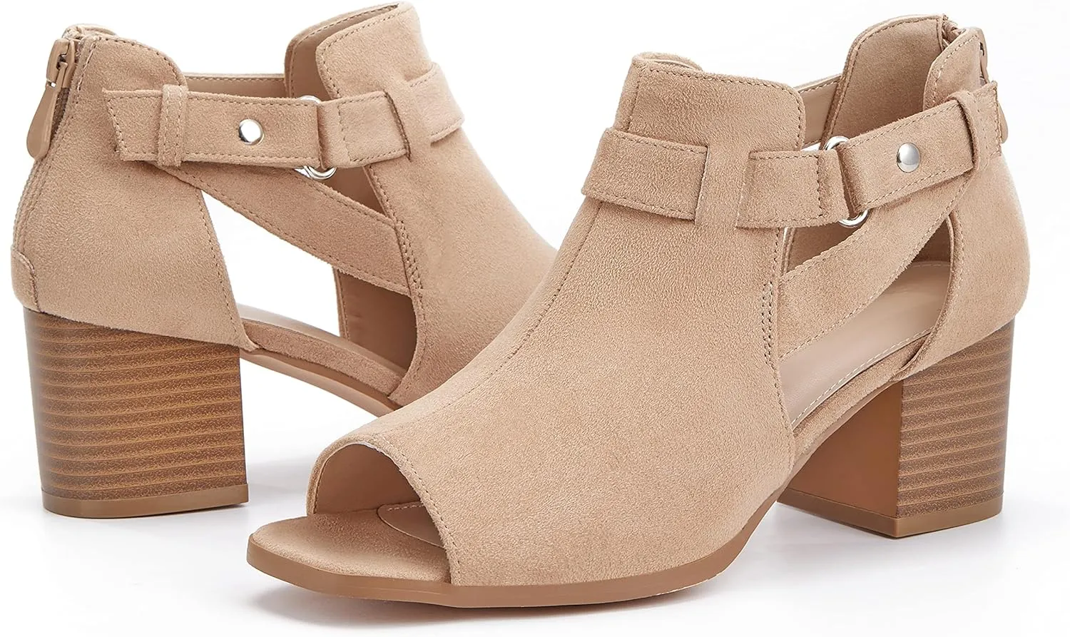 LAICIGO Womens Peep Toe Heels Chunky Heel Booties Open Toe Booty Cutout Dress Shoes with Back Zipper