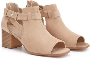 LAICIGO Womens Peep Toe Heels Chunky Heel Booties Open Toe Booty Cutout Dress Shoes with Back Zipper