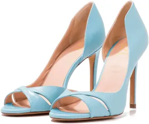 LEHOOR Women's Peep Toe Stiletto High Heels Cross Strap D'Orsay Sandals Slip On Retro 3.5 Inch Stiletto Heel Pumps Open Toe Side Cut Sandals Matte Leather Sexy Office Wedding Party 4-13 M US