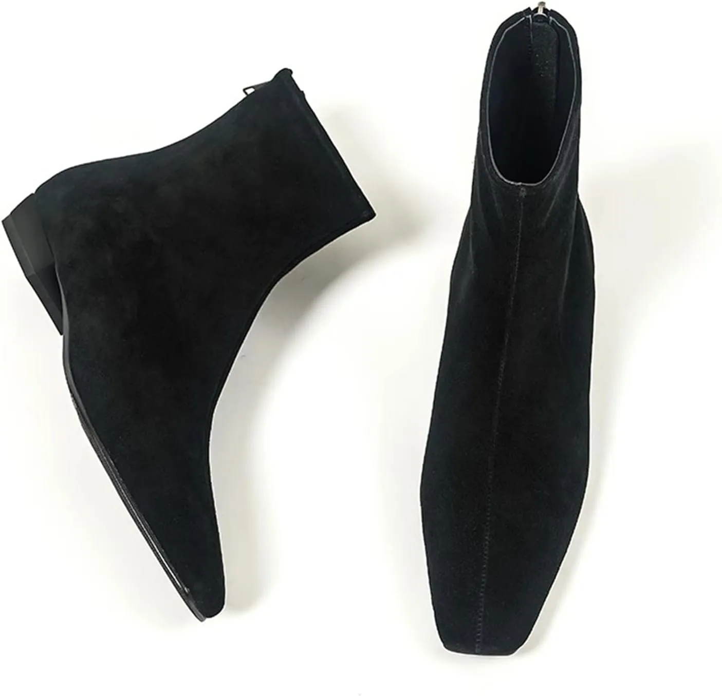 LEMUTISME Women's Stylish Square Toe Matte Leather/Suede/Animal Pattern Comfort Casual Low Flat Heel Dress Chelsea Ankle Booties