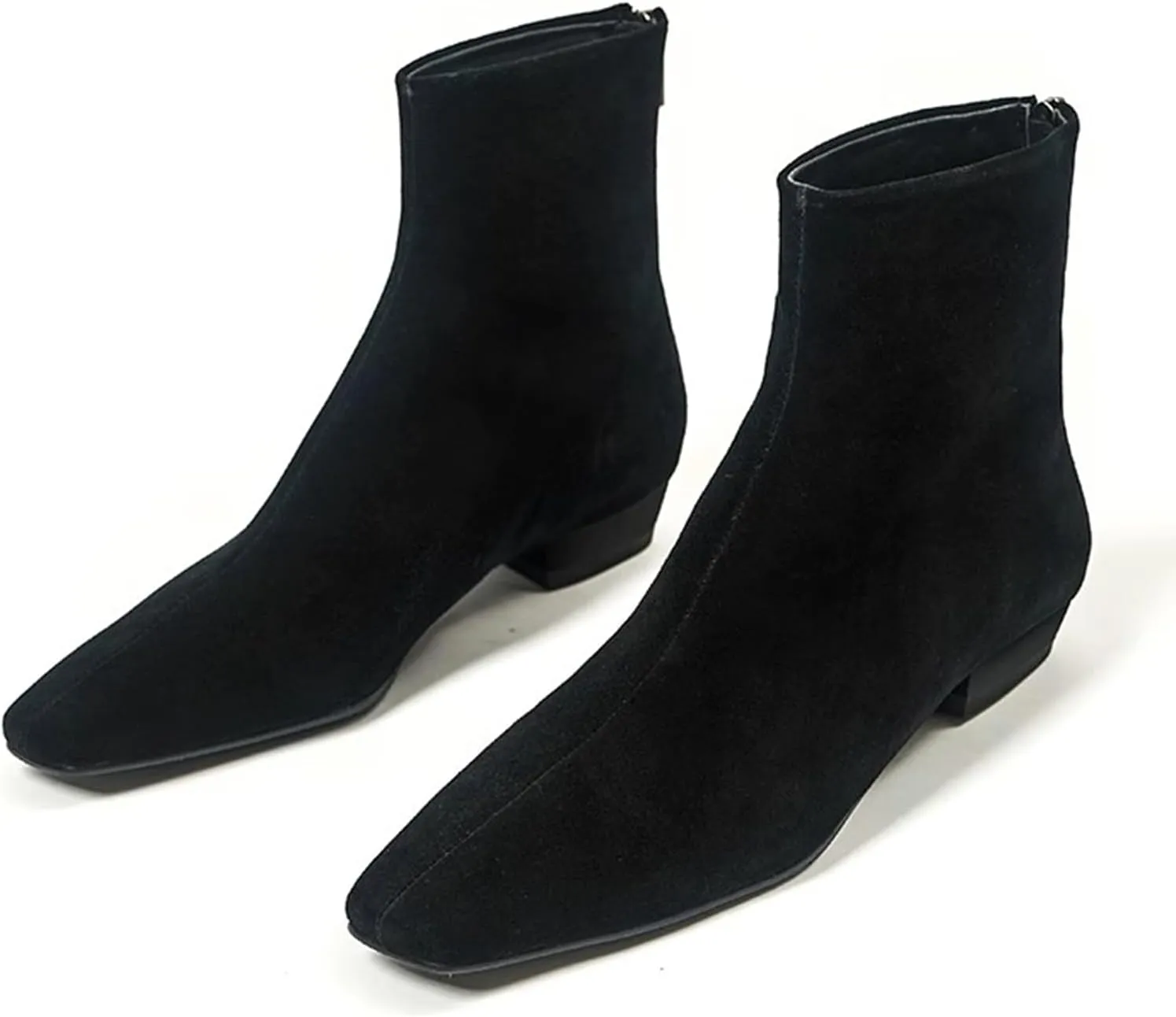 LEMUTISME Women's Stylish Square Toe Matte Leather/Suede/Animal Pattern Comfort Casual Low Flat Heel Dress Chelsea Ankle Booties