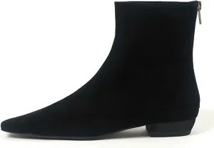 LEMUTISME Women's Stylish Square Toe Matte Leather/Suede/Animal Pattern Comfort Casual Low Flat Heel Dress Chelsea Ankle Booties