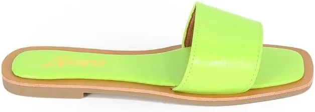 Liliana Women's Comfortable Slip-on Block Square Toe Flat Sandals with Cushioned Footbed - Perfect for Summer Beach Vacation Outfits, MINDEE-2