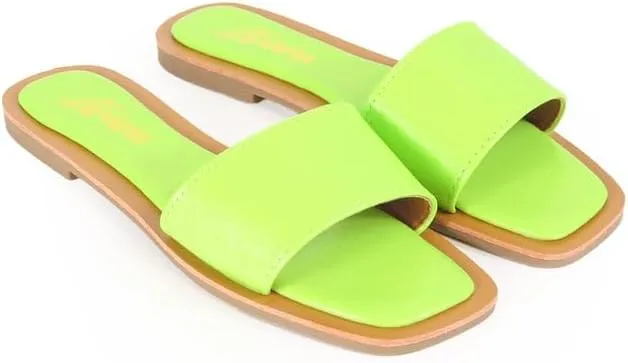 Liliana Women's Comfortable Slip-on Block Square Toe Flat Sandals with Cushioned Footbed - Perfect for Summer Beach Vacation Outfits, MINDEE-2