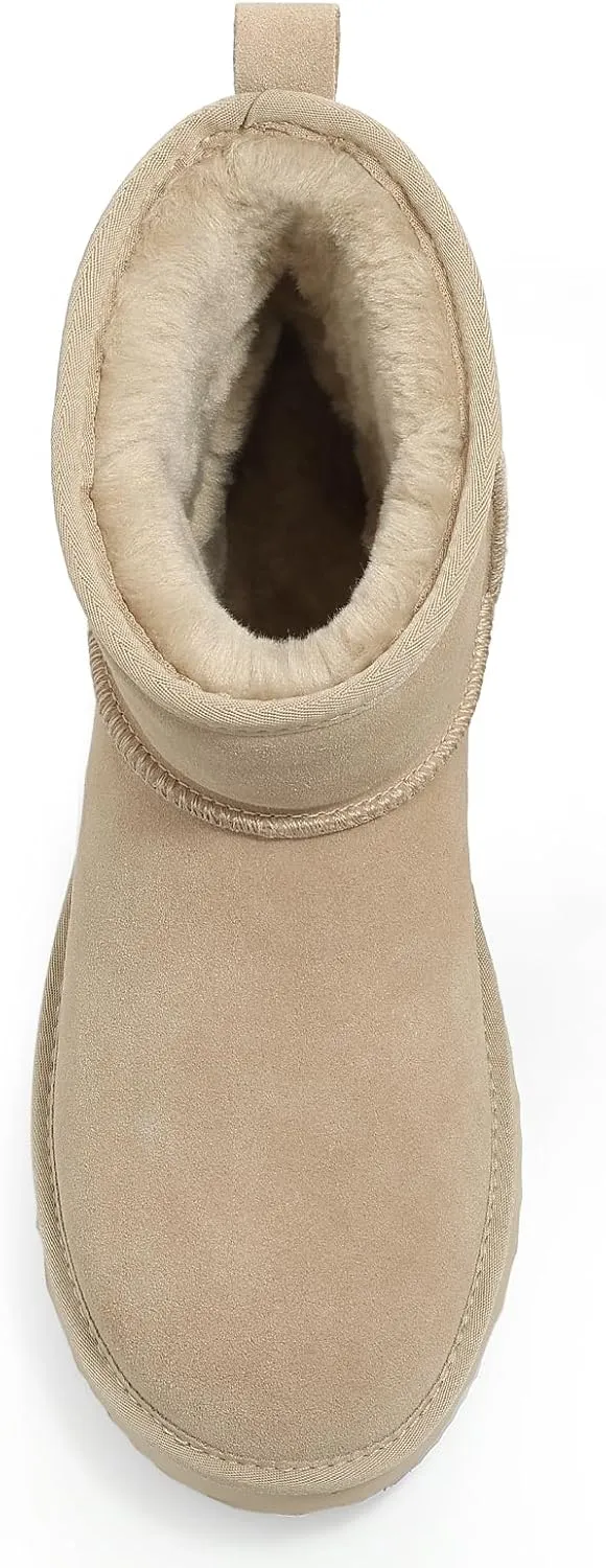 Litfun Suede Mini Boots for Women Winter Warm Fuzzy Boots Comfort Snow Boots with Fur Lined