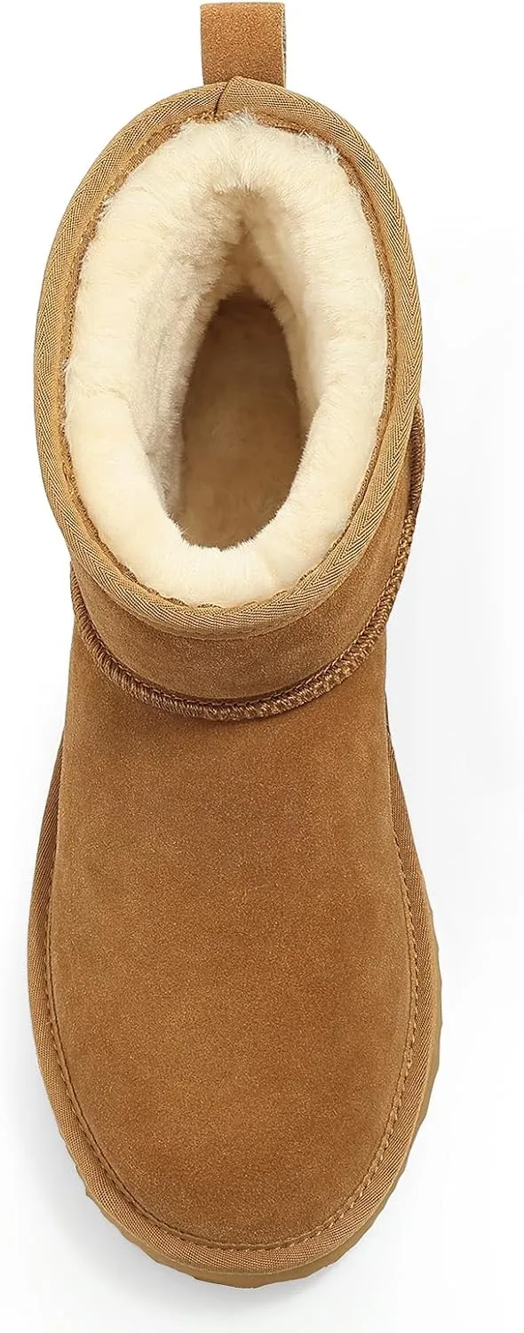Litfun Suede Mini Boots for Women Winter Warm Fuzzy Boots Comfort Snow Boots with Fur Lined