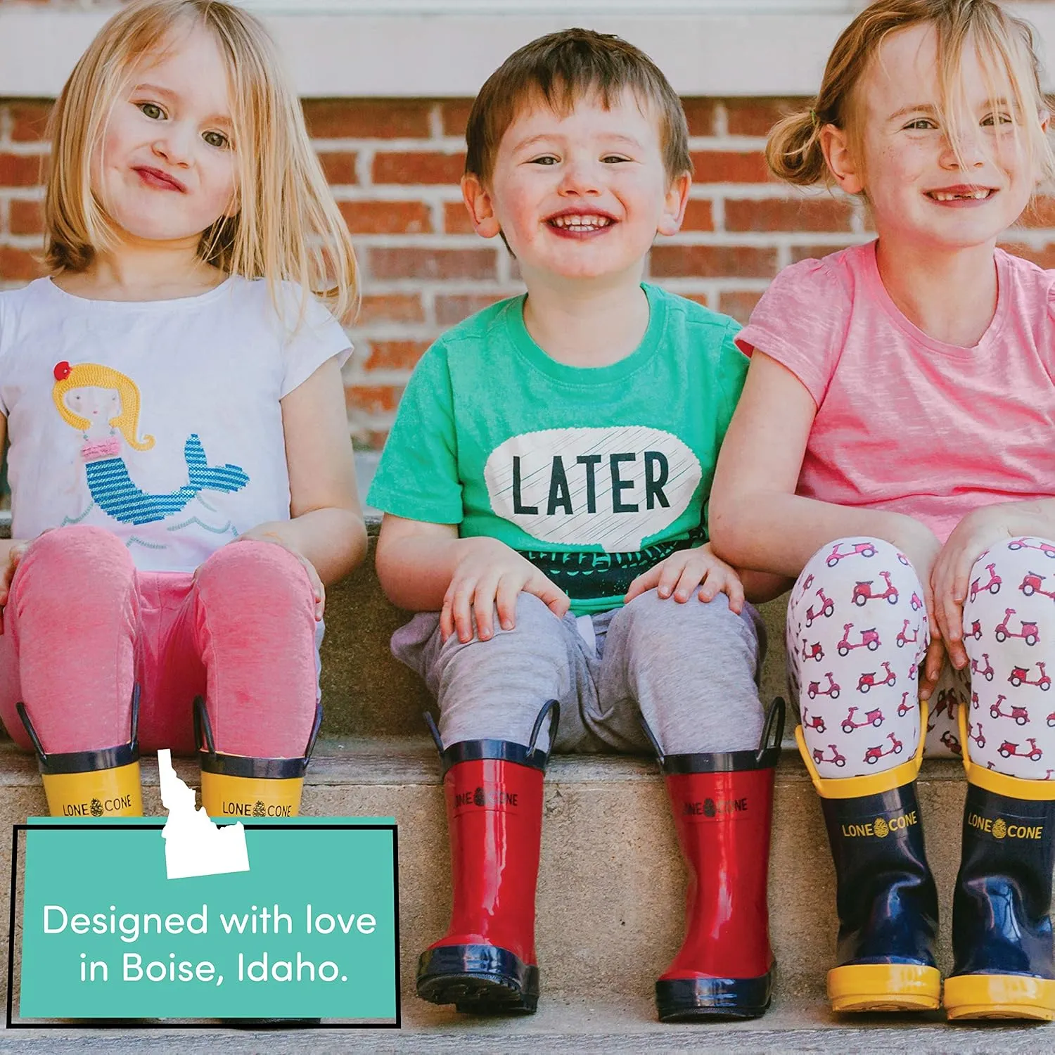 Lone Cone Kids Rain Boots for Girls & Boys – Waterproof Natural Rubber Toddler Rain Boots with Non-Slip Outsole & Easy Pull Handles – Solid, Pattern & Glitter Designs