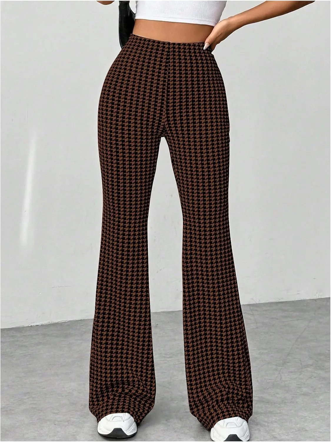 MakeMeChic Women's Leopard Pants Cheetah Print Pants Leggings Y2k High Waisted Bell Bottom