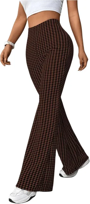 MakeMeChic Women's Leopard Pants Cheetah Print Pants Leggings Y2k High Waisted Bell Bottom
