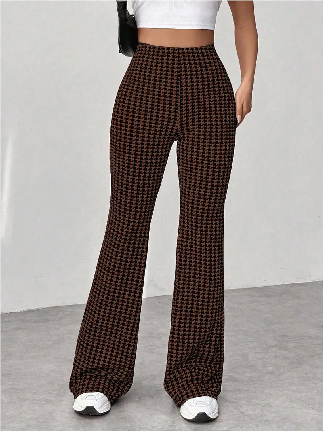 MakeMeChic Women's Leopard Pants Cheetah Print Pants Leggings Y2k High Waisted Bell Bottom