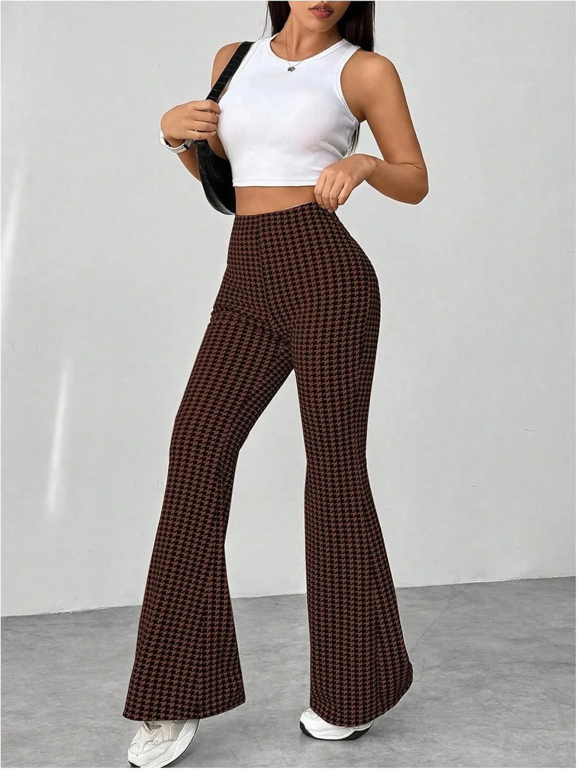 MakeMeChic Women's Leopard Pants Cheetah Print Pants Leggings Y2k High Waisted Bell Bottom