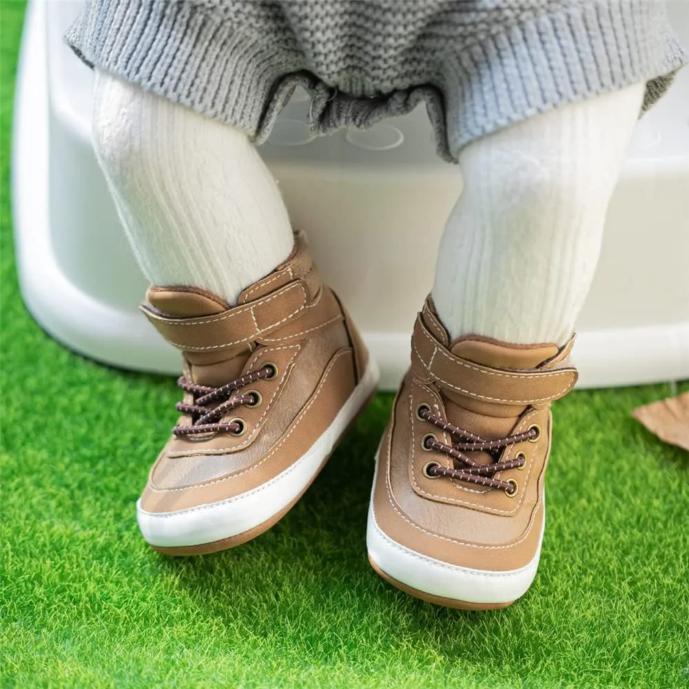 Meckior Toddler Baby Boys Girls High Tops Ankle Sneakers Soft Anti-Slip Sole PU Leather Moccasins Infant Newborn Prewalker First Walking Crib Shoes