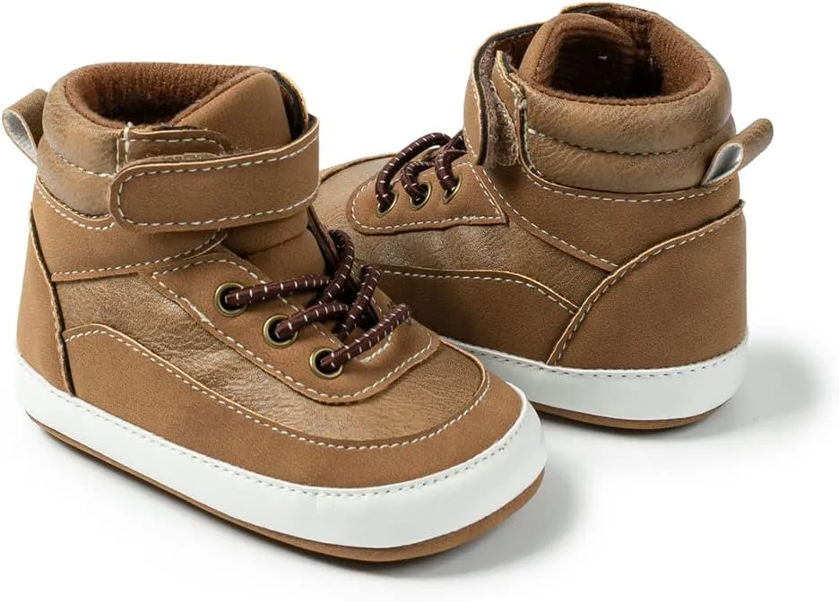 Meckior Toddler Baby Boys Girls High Tops Ankle Sneakers Soft Anti-Slip Sole PU Leather Moccasins Infant Newborn Prewalker First Walking Crib Shoes